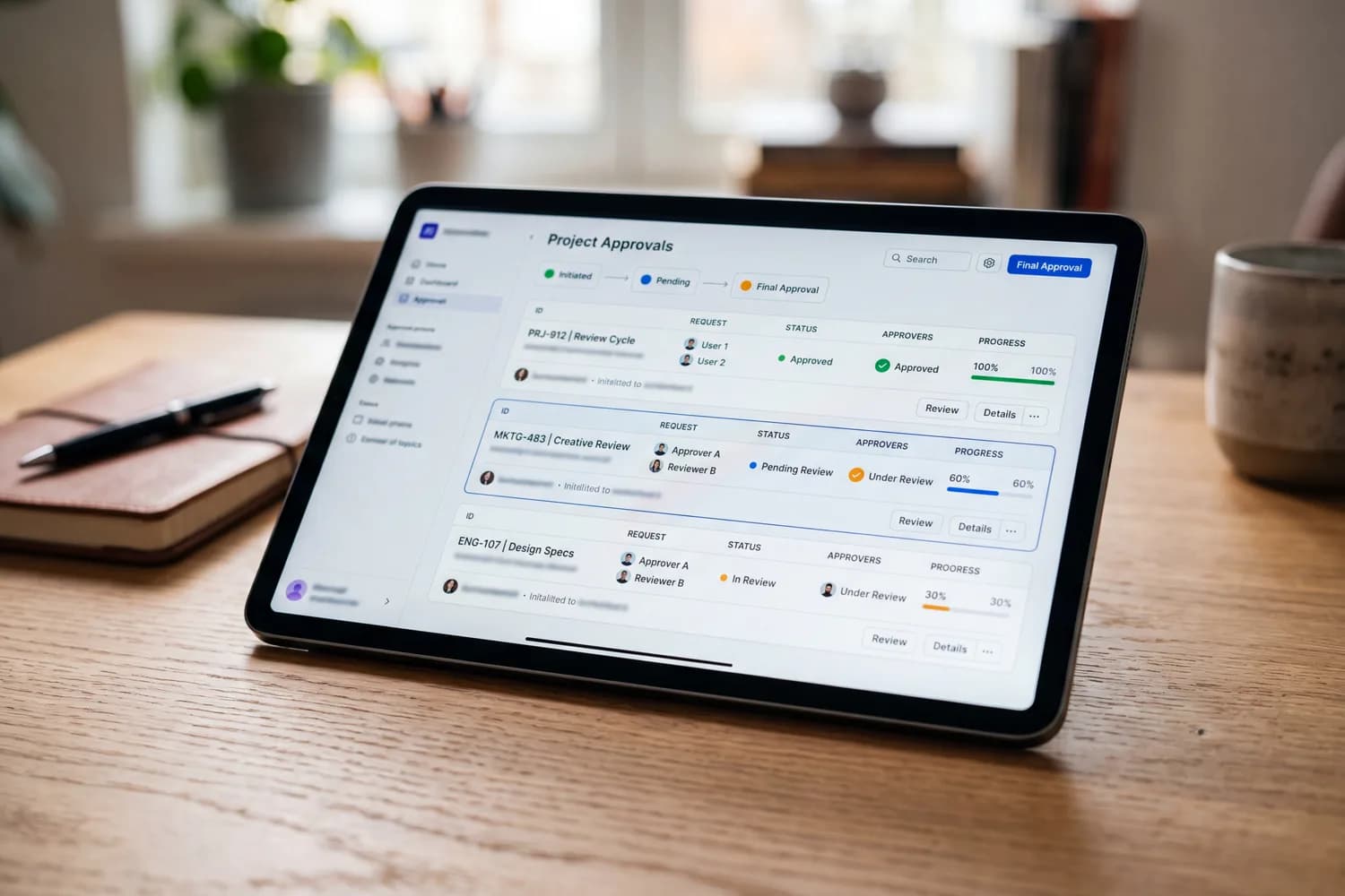 A modern HR manager’s desk with a monitor showing an abstract employee directory with avatar placeholders and an attendance panel — an illustration of digital HR record-keeping